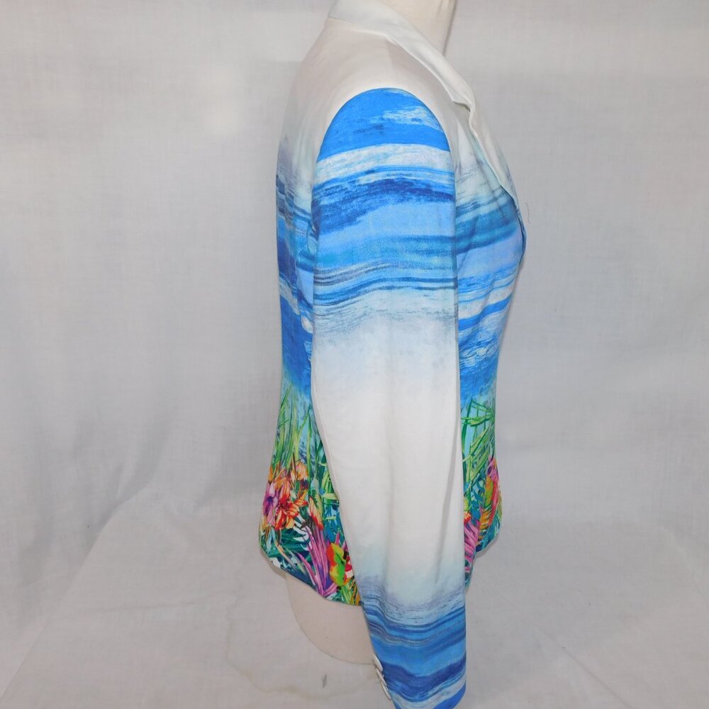 SCAPA Lauren Perre Womens 12 Floral Ocean Scene White Blue Blazer Jacket - Picture 7 of 11